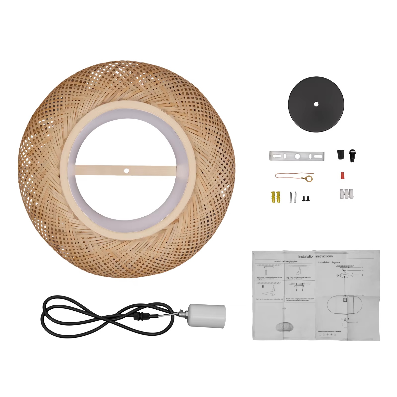 Vintage Bamboo Round Pendant Lamp for Cafes and Living Rooms Vintage Bamboo Round Pendant Lamp for Cafes and Living Rooms