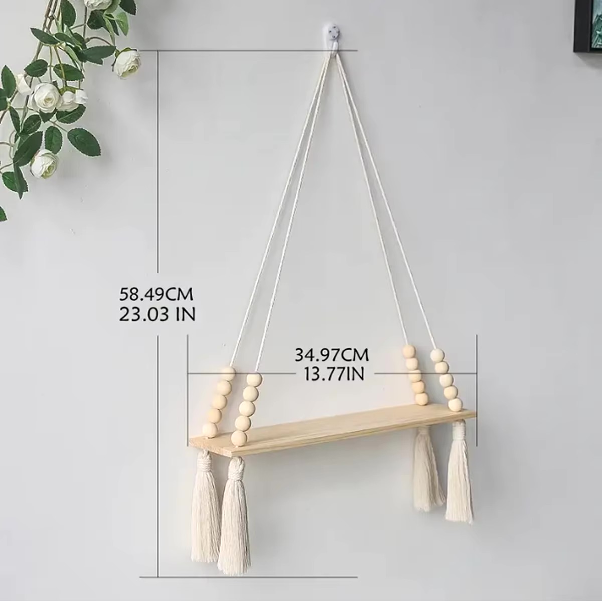 Wooden Wall Hanging Plant Shelf with Tassels Wooden Wall Hanging Plant Shelf with Tassels